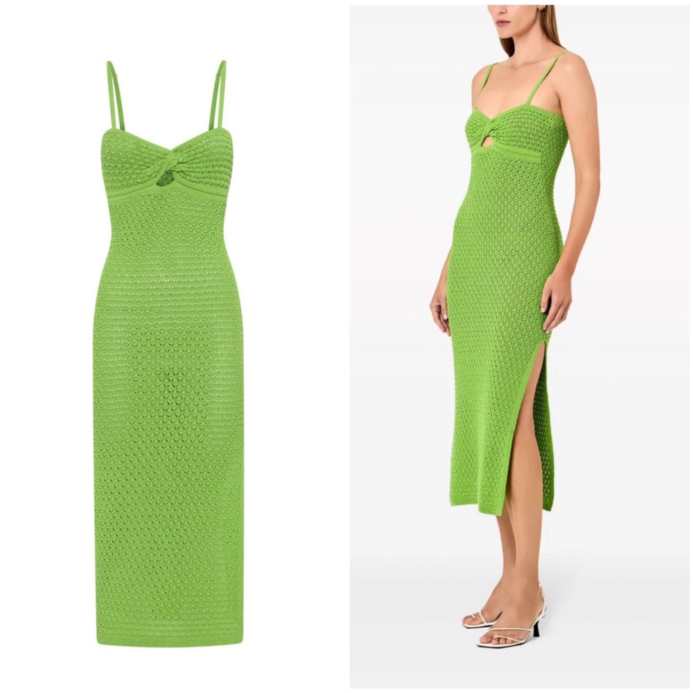 Nicholas Elora crochet-knit green midi dress